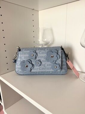 Juicy Couture “Bouquet” Powder Blue Floral Appliqué Shoulder Bag
